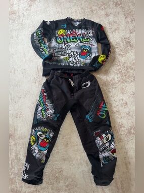 Kids' O’Neal Black Graphic Motocross Pants and Jersey Set - Black Multicolor